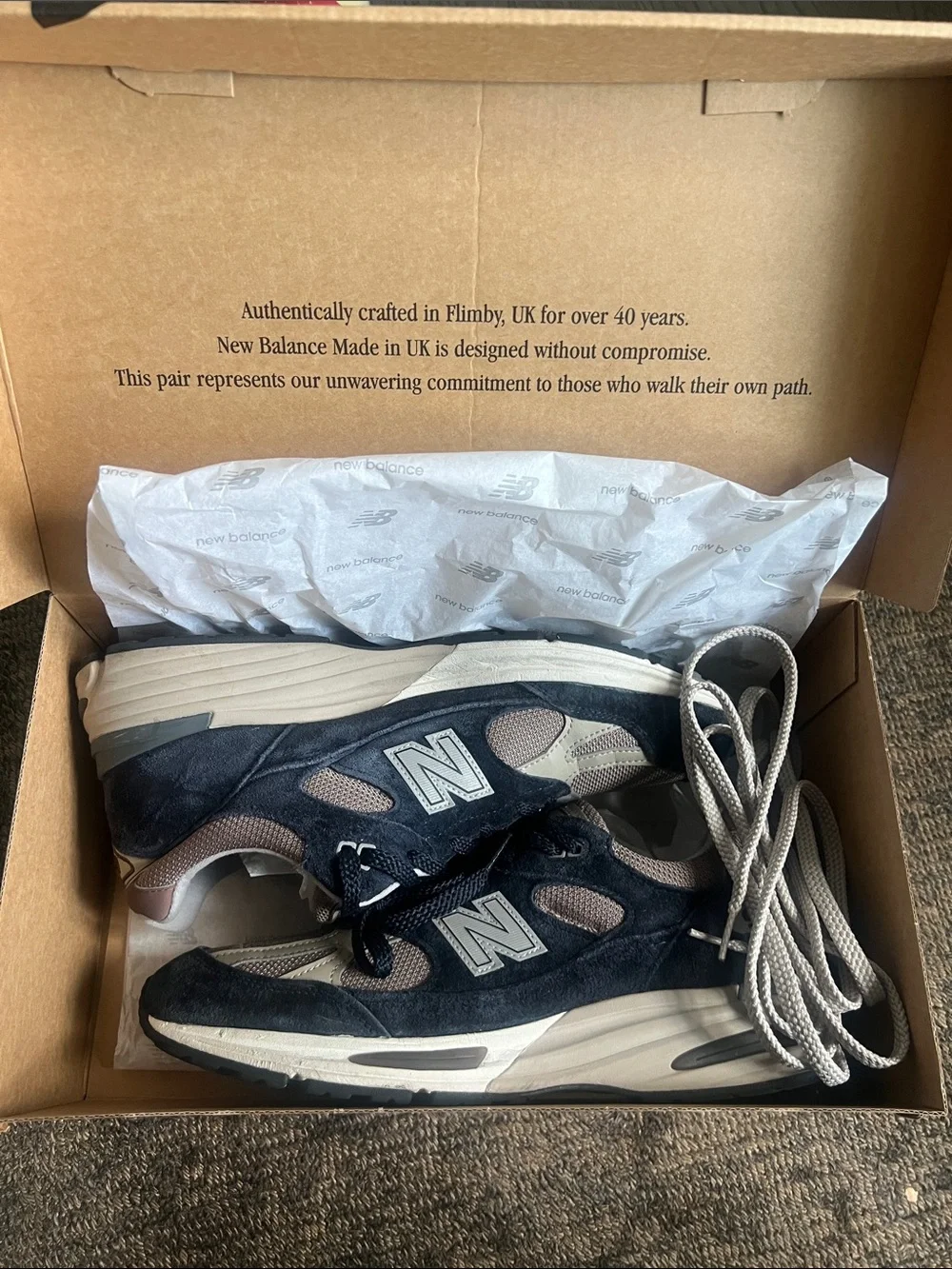 New Balance Men’s 991v2 midnight and brown Made in UK Sneakers